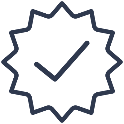 A check mark inside a starburst shape icon.